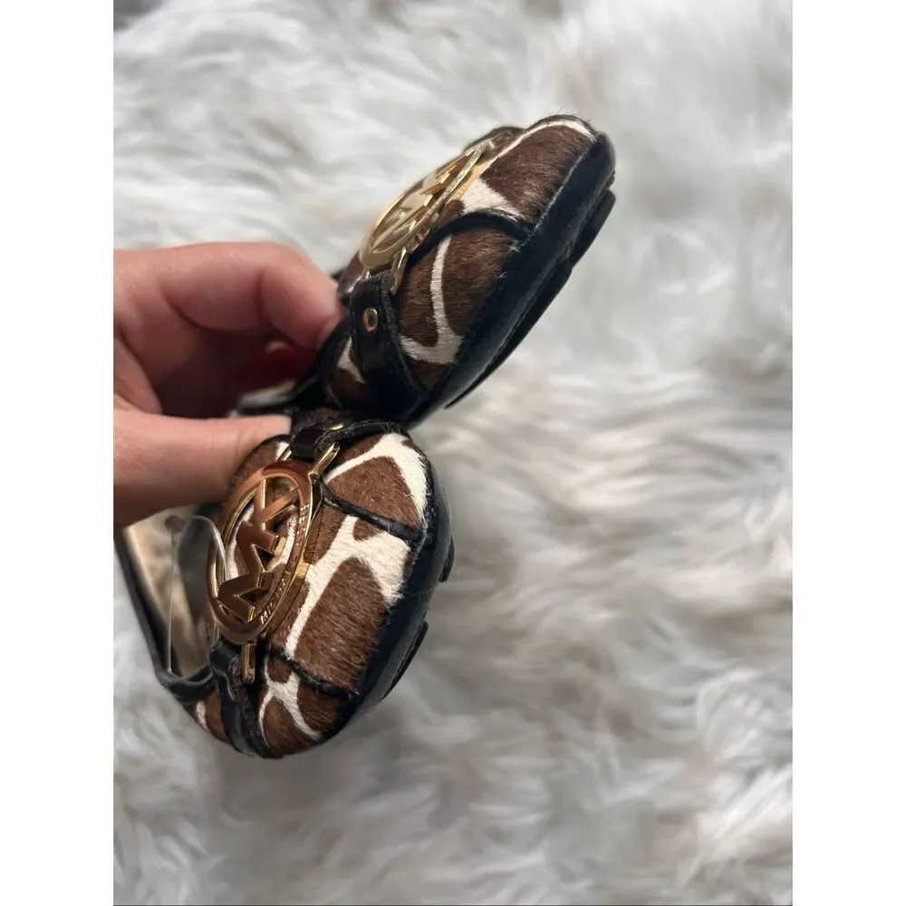 Michael Kors Brown Leopard Print Calf Hair Flat Ballet Shoe Sz 6M Logo